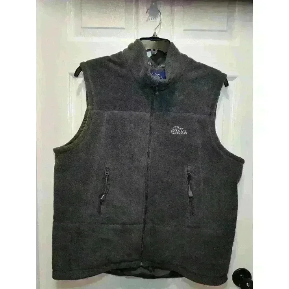 Pure Alaska Mens Charcoal Gray Fleece Full Zip‎ Vest Size LARGE